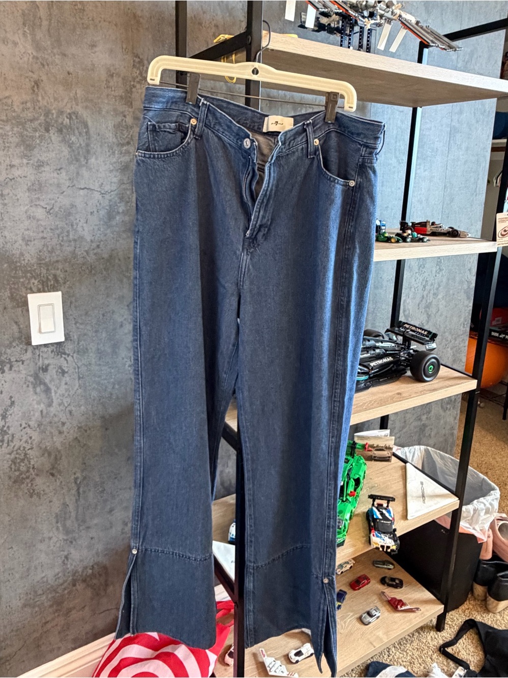 7 For All Mankind Dark Blue Wide-Leg Jeans with Split Hem